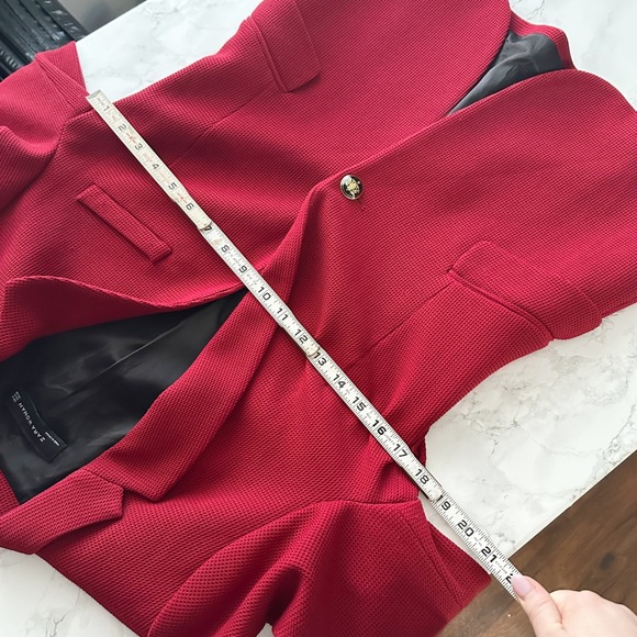 Zara Red Waffle Knit Single Button Blazer Pattern Lined Cuffs Women's Size XS - Picture 7 of 11